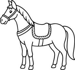 Vector illustration of a black horse silhouette with a flowing mane and tail