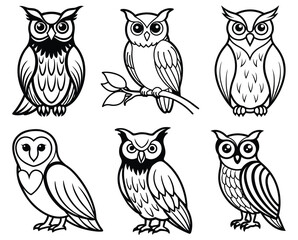 Cute Cartoon Owl Silhouette Vector Isolated on White Background

