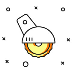 Filled outline Electric circular saw with steel toothed disc icon isolated on white background. Electric hand tool for cutting wood or metal. Flat filled outline style with shadow. Vector