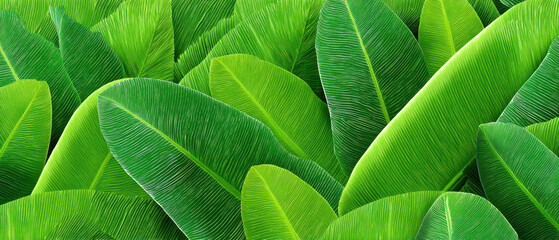 Obraz premium Vibrant green tropical leaves create lush, natural pattern