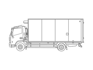 Truck outline vector illustration side view,Concept of global container transport, logistics of export and import,Truck drawing line art vector illustration for coloring book
