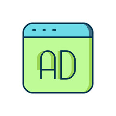 Filled outline Advertising icon isolated on white background. Concept of marketing and promotion process. Responsive ads. Social media advertising. Flat filled outline style with shadow. Vector