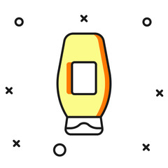 Filled outline Bottle of shampoo icon isolated on white background. Flat filled outline style with shadow. Vector