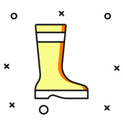 Filled outline Fishing boots icon isolated on white background. Waterproof rubber boot. Gumboots for rainy weather, fishing, hunter, gardening. Flat filled outline style with shadow. Vector