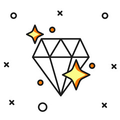 Filled outline Diamond icon isolated on white background. Jewelry symbol. Gem stone. Flat filled outline style with shadow. Vector