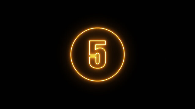 Glowing neon light number 5 Isolated on Black Background
