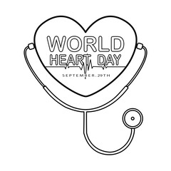 World Heart Day concept,Vector hand drawn illustration Heart and stethoscope design for health day on hand,World Organ Donation Day with Heart for Transplantation,Important day on 29 September.
