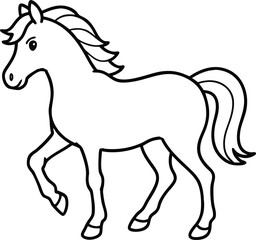 Black vector silhouette of a running wild mustang stallion with flowing mane and tail