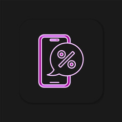 Filled outline Percent discount on mobile phone icon isolated on black background. Sale percentage - price label, tag. Flat filled outline style with shadow. Vector