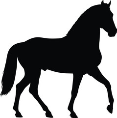 Black isolated silhouette of a pony, horse, and other wild or farm animals with a long tail illustration