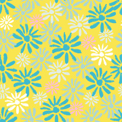 Sweet Little Daisy Flowers Vector Seamless Pattern