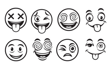 set of Zany Face emoji bold sketch vector illustration