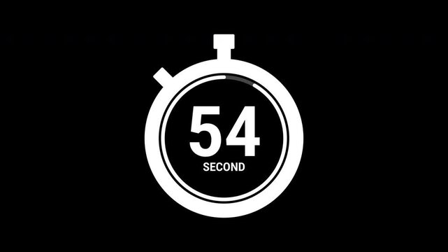 One minutes animation countdown on black background. 60 to 0 timer with stopwatch frame. 4K video