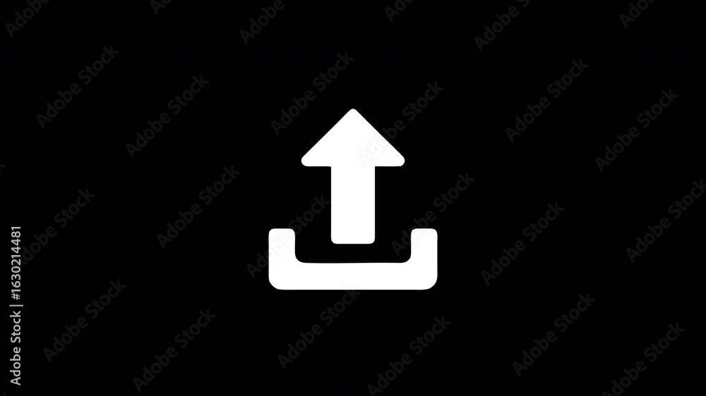 Poster upload icon glitching and disappearing animation on black background