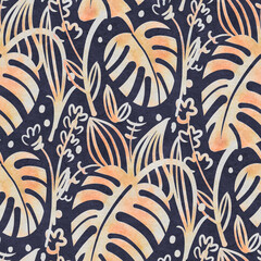 Seamless pattern with leaves. Digital painting.  Hand-drawn illustration.