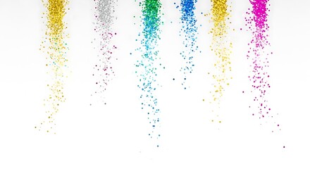 Obraz premium Colorful glitter falling down in streams on a white background creating a festive and celebratory mood