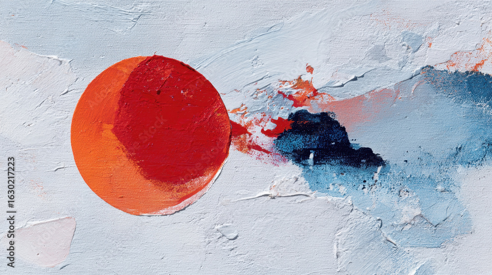 Poster abstract artistic circle: a vibrant orange circle is set against a textured canvas backdrop, evoking