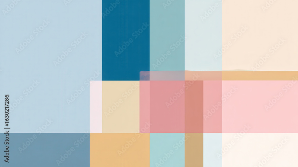 Poster abstract geometric composition: an intricate interplay of geometric shapes and soft pastel hues crea