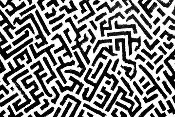 Bold black and white abstract maze pattern with a modern, graphic feel perfect for creative backgrounds and design projects