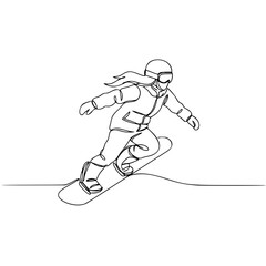 Fototapeta premium woman Snowboarder riding downhill in winter with flowing hair 