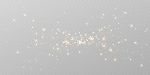 The dazzling glow of stardust with a bright shine and golden confetti effect on a transparent background for a festive celebration.