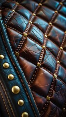 Obraz premium Close-Up of Luxurious Vintage-Style Quilted Leather Upholstery in Dark Brown