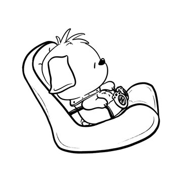 Cartoon dog sits and sleeps on a sofa pencil sktech illustration