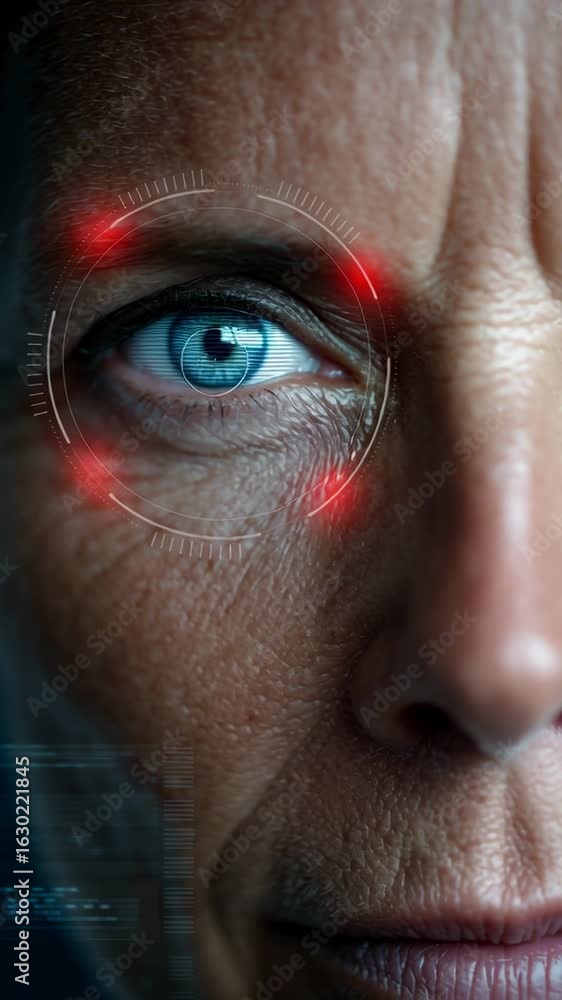 Poster a detailed look at an ai system highlighting the differences between real human eyes and artificial 