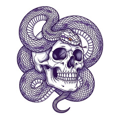 Gothic Skull with Coiled Serpent | snake  on Transparent Background