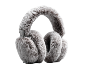 Gray faux-fur over-ear headphones