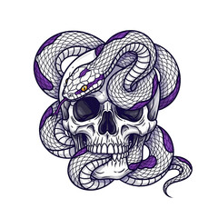 Gothic Skull with Coiled Serpent | snake  on Transparent Background