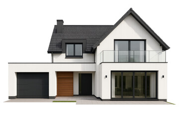Modern house with garage and balcony featuring transparent background