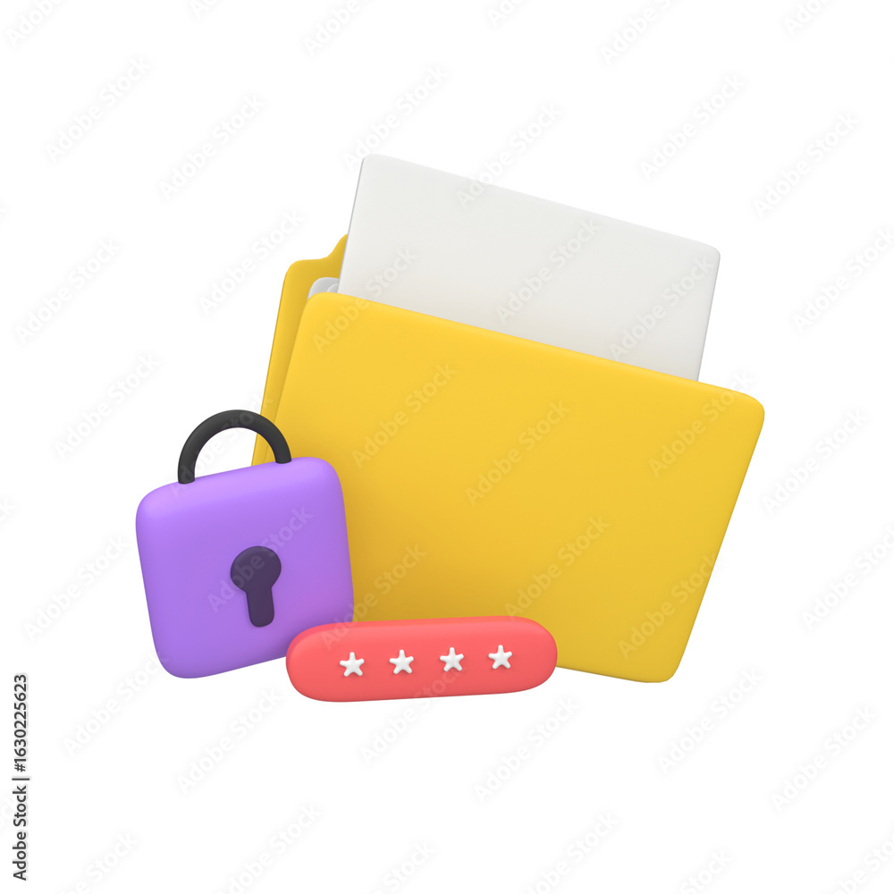 Poster lock folder with password security protection isolated 3d render icon illustration