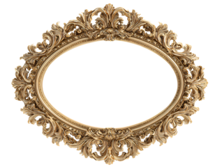 Angled Oval Baroque Frame with Acanthus Scrollwork, Three-Quarter Side View Transparent Background