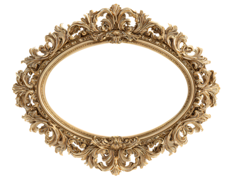 Angled Oval Baroque Frame with Acanthus Scrollwork, Three-Quarter Side View Transparent Background