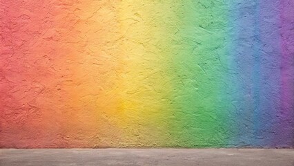 A vibrant, textured wall painted with a full rainbow gradient, creating a stunning and colorful backdrop