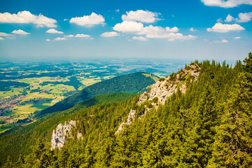 Alpine summer view with Lake Chiemsee seen from Mount Kampenwand, Aschau, Chiemgau, Bavaria, Germany
