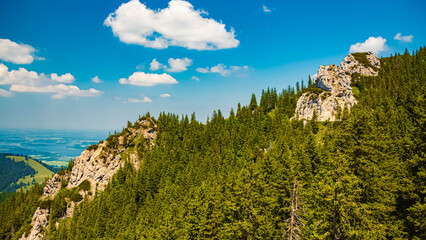 Alpine summer view with Lake Chiemsee seen from Mount Kampenwand, Aschau, Chiemgau, Bavaria, Germany