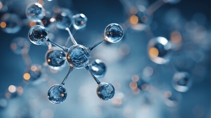 Sparkling Molecular Structure in a Blue Background Representing Science and Innovation in Chemistry, Biology, and Research Fields for Educational Use