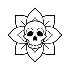 creepy skull flower outline on white background