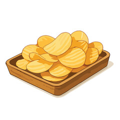 Wooden Tray Full of Crispy Potato Chips – Party Snack Serving Vector	