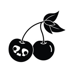 dark blossom cherries with skull faces on white background 