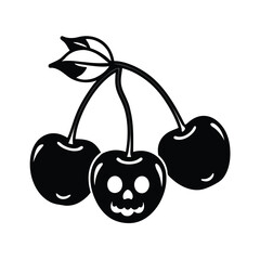 dark blossom cherries with skull faces on white background 