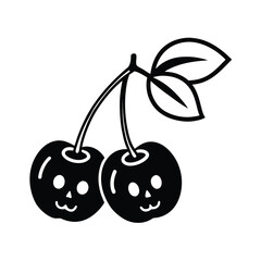 dark blossom cherries with skull faces on white background 