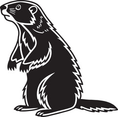 Obraz premium Black and white illustration of a groundhog standing on its hind legs marmot rodent.eps