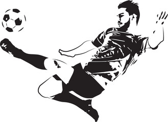 Silhouette of a running soccer player kicking a ball,