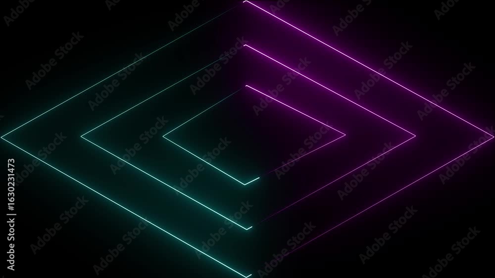 Fototapete glowing line frame web neon box pattern. animated neon glowing frame. empty neon box, empty neon fra