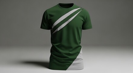 Green sports jersey t-shirt with dynamic white claw stripes, a versatile apparel mockup.