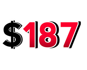 Bold red number $ with a black dollar sign in a 3D style, featuring white and black outlines, creating a shadow effect on a white background.