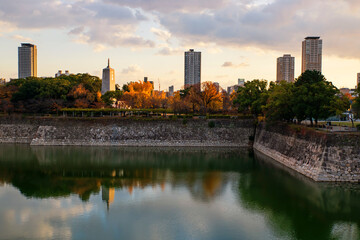 Kyoikuto Education Tower and Osaka city view in autumn at sunset